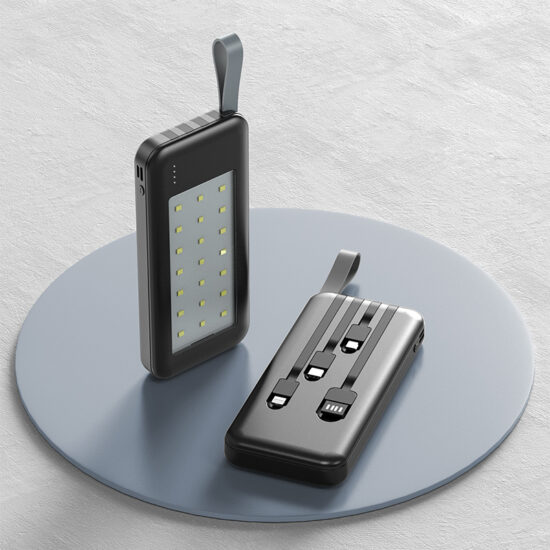 30000mAh Power Bank with Built-in Cables, Camping Light & Logo Print