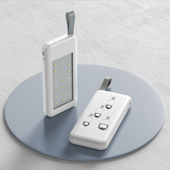 30000mAh Power Bank with Built-in Cables, Camping Light & Logo Print