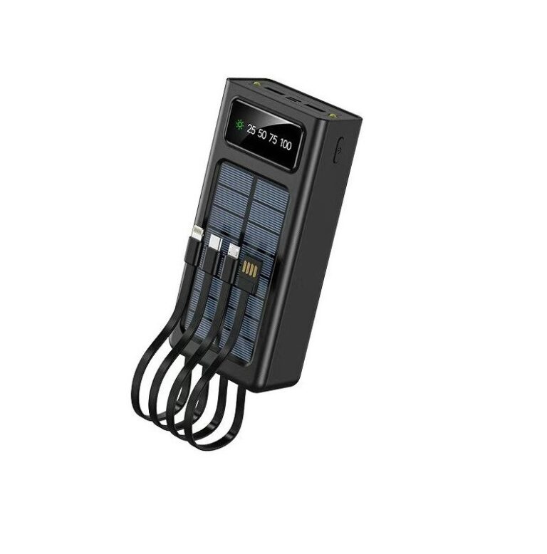 30000mAh solar power bank with built-in cables and LED light
