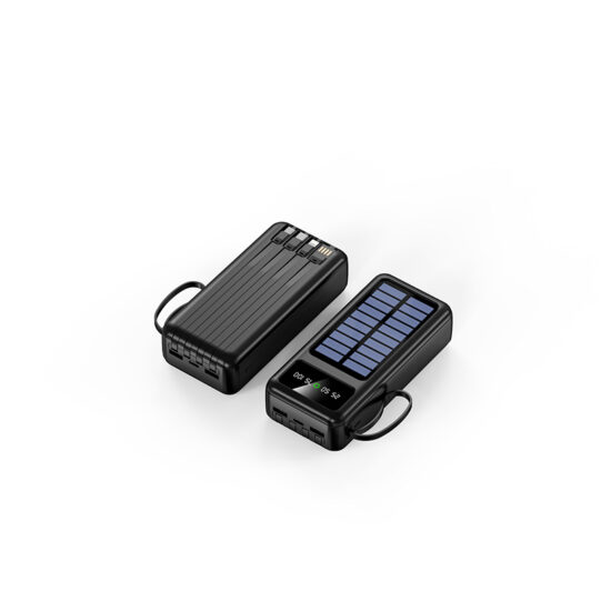 30000mAh Slim Solar Power Bank with Detachable Built-in Charging Cables