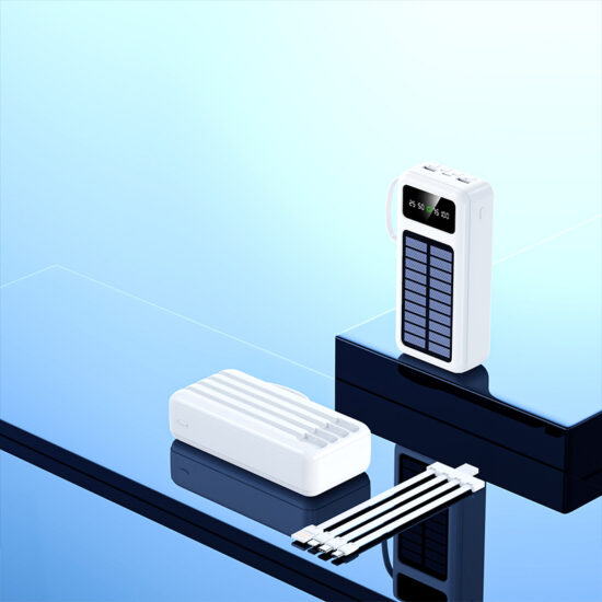 30000mAh Slim Solar Power Bank with Detachable Built-in Charging Cables