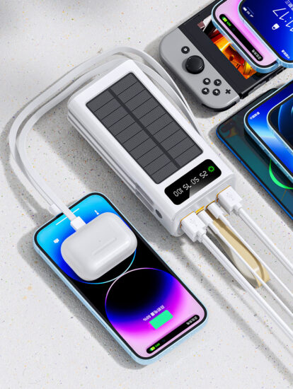 30000mAh Solar Power Bank with Dual Built-in Cables and 22.5W Fast Charging