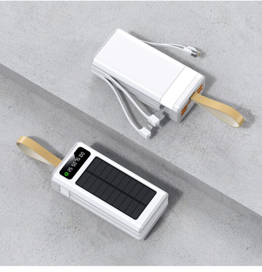 30000mAh Solar Power Bank with Dual Built-in Cables and 22.5W Fast Charging