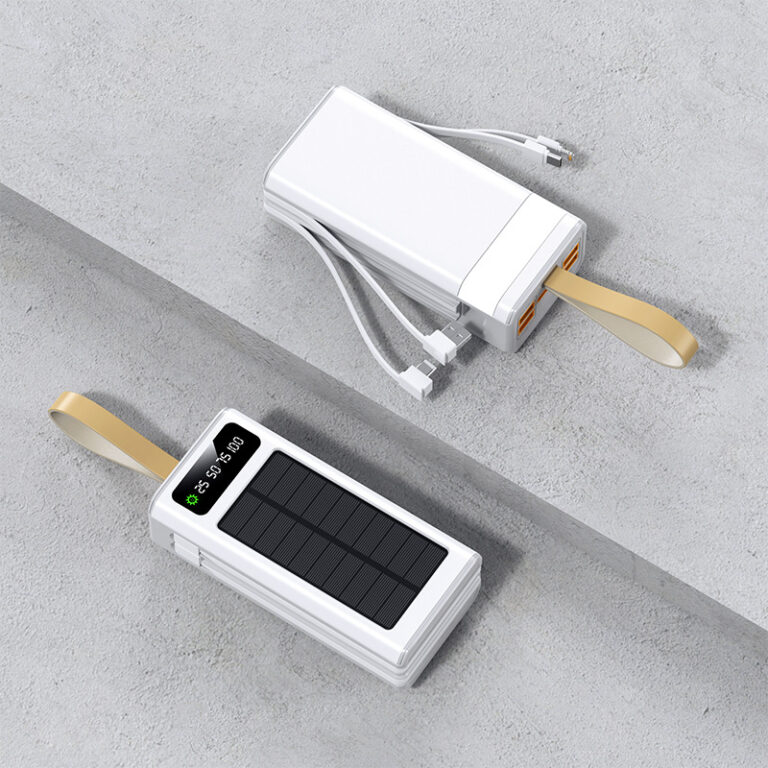 30000mAh Solar Power Bank with Dual Built-in Cables and 22.5W Fast Charging