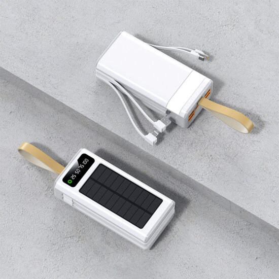 30000mAh Solar Power Bank with Dual Built-in Cables and 22.5W Fast Charging
