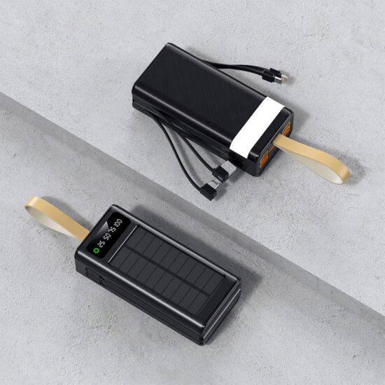 30000mAh Solar Power Bank with Dual Built-in Cables and 22.5W Fast Charging