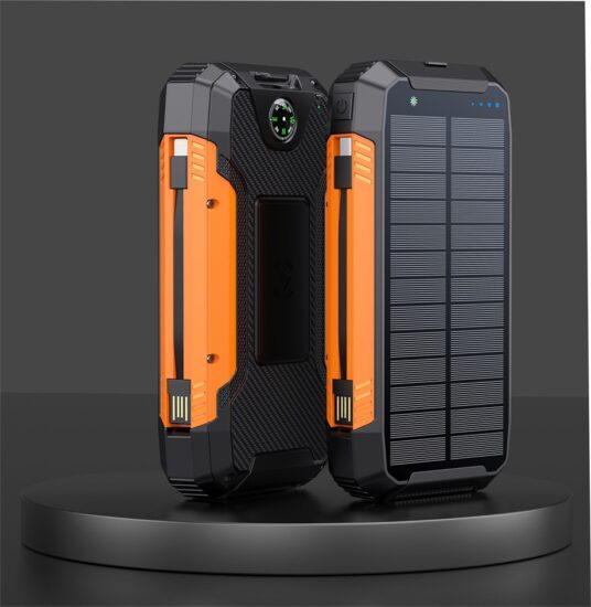 30000mAh Wireless Solar Power Bank with Built-in Charging Cables