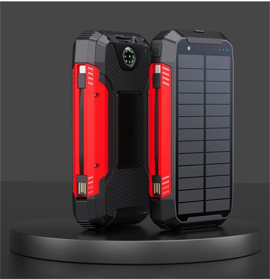 30000mAh Wireless Solar Power Bank with Built-in Charging Cables
