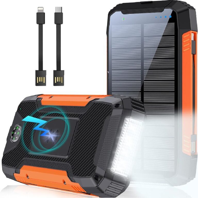 30000mAh Wireless Solar Power Bank with Built-in Charging Cables