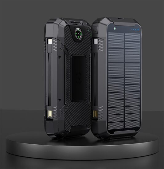 30000mAh Wireless Solar Power Bank with Built-in Charging Cables