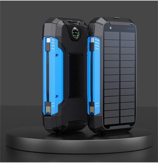 30000mAh Wireless Solar Power Bank with Built-in Charging Cables