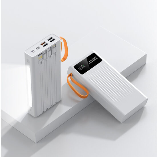 30000mAh Ultra-Slim Power Bank with Built-in Charging Cables