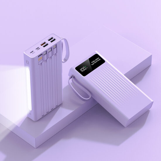 30000mAh Ultra-Slim Power Bank with Built-in Charging Cables
