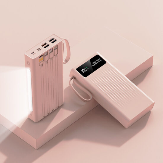 30000mAh Ultra-Slim Power Bank with Built-in Charging Cables