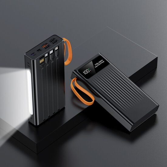 30000mAh Ultra-Slim Power Bank with Built-in Charging Cables