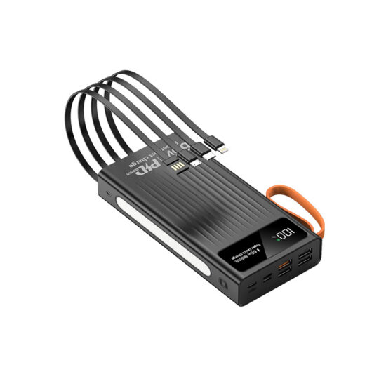 30000mAh Ultra-Slim Power Bank with Built-in Charging Cables