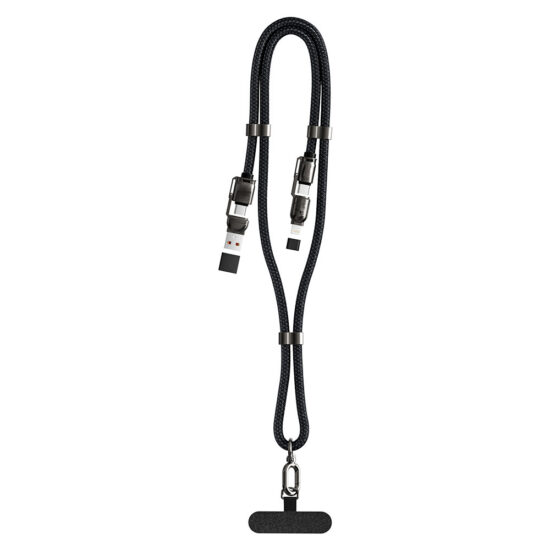 4-in-1 Fast Charging Data Cable with Crossbody Phone Lanyard Strap