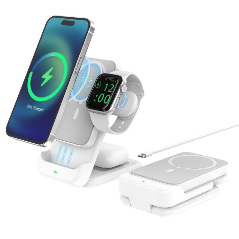 4-in-1 wireless charging station with 5000mAh portable power bank