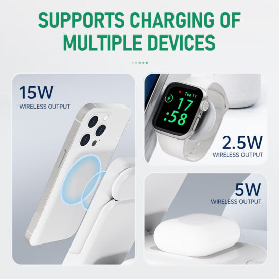 4-in-1 wireless charging station with 5000mAh portable power bank