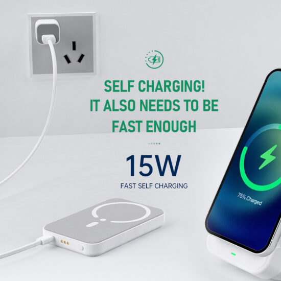 4-in-1 wireless charging station with 5000mAh portable power bank