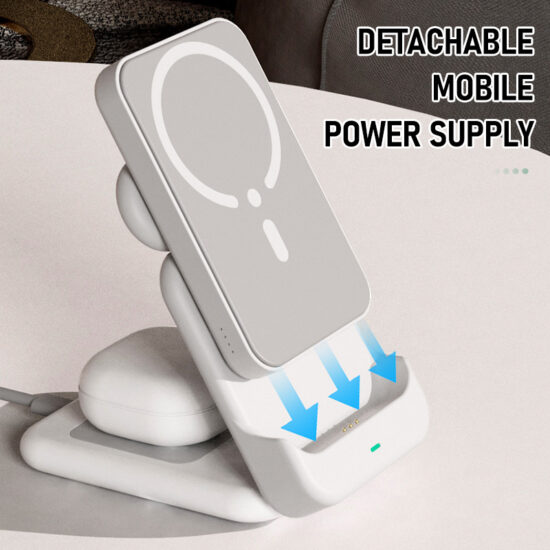 4-in-1 wireless charging station with 5000mAh portable power bank