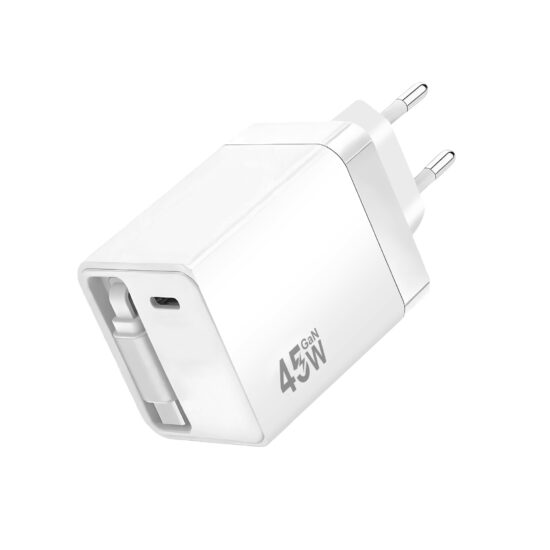 45W Retractable GaN Fast Charger with Dual USB-C Ports