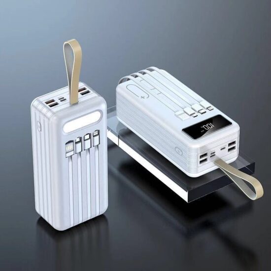 50000mAh high-capacity power bank with built-in charging cables for portable use