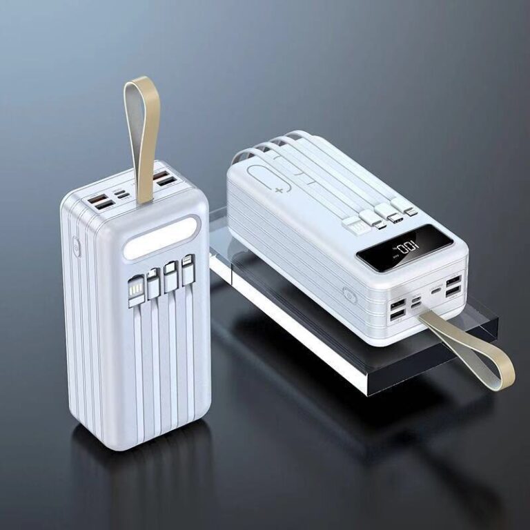 50000mAh high-capacity power bank with built-in charging cables for portable use