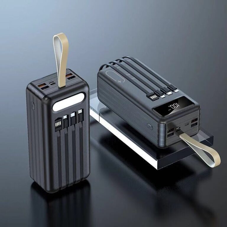 50000mAh high-capacity power bank with built-in charging cables for portable use