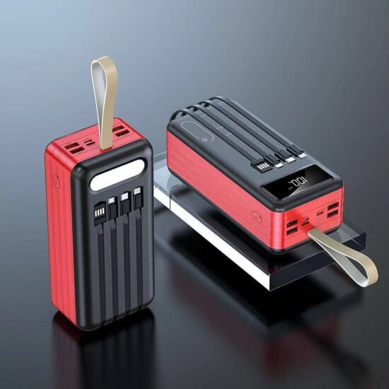 50000mAh high-capacity power bank with built-in charging cables for portable use