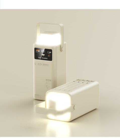 50000mAh power bank with fast charge, 4 built-in cables, and foldable LED light