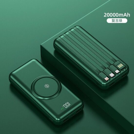 50000mAh Slim Power Bank with Wireless Charging and Built-in Cables