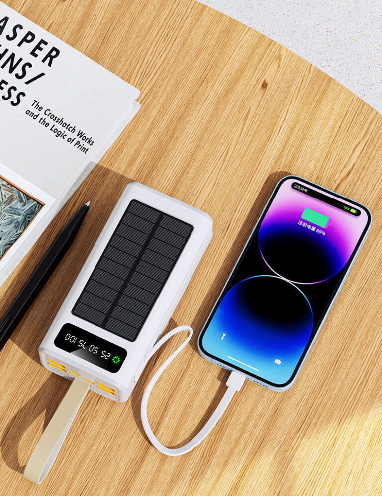 50000mAh Solar Power Bank with 22.5W Super Fast Charging and Built-in Cables
