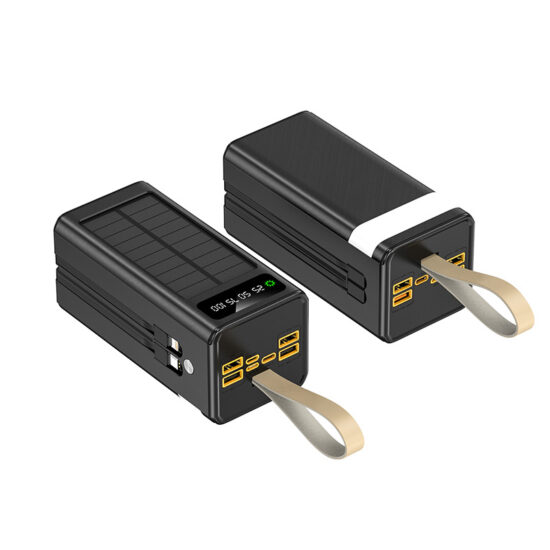 Solar power bank 50000mAh with built-in charging cables and fast charge