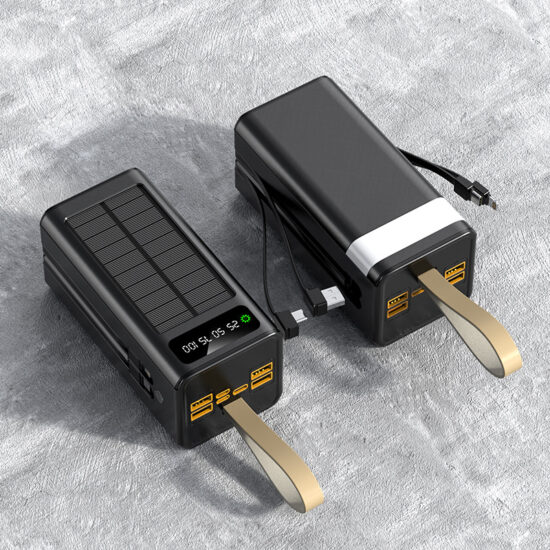 Solar power bank 50000mAh with built-in charging cables and fast charge