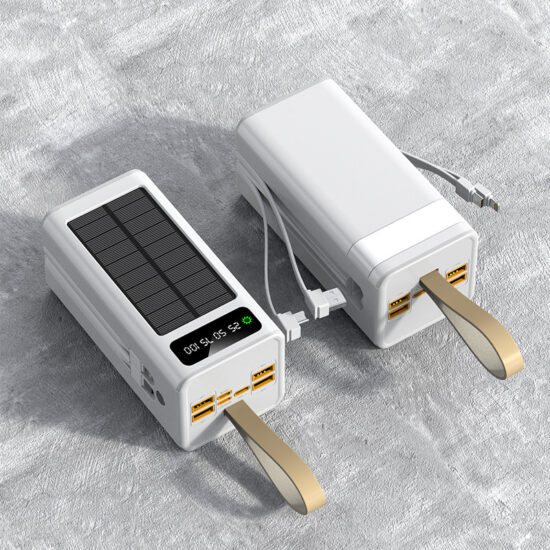 Solar power bank 50000mAh with built-in charging cables and fast charge