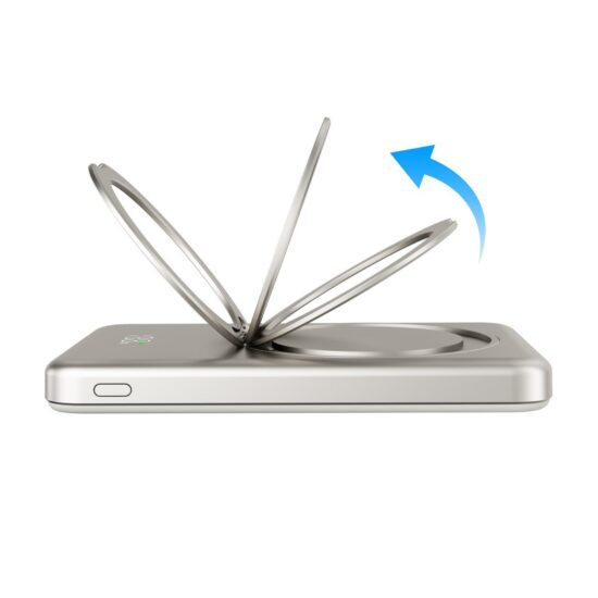 Ultra-slim 5000mAh magnetic wireless power bank with LED display and foldable stand