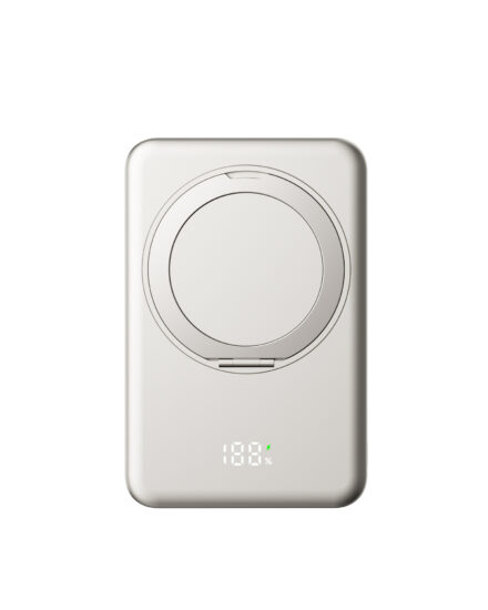 Ultra-slim 5000mAh magnetic wireless power bank with LED display and foldable stand