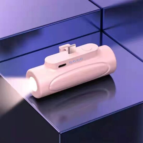 5000mAh capsule-shaped power bank with tail plug, flashlight, and compact design

