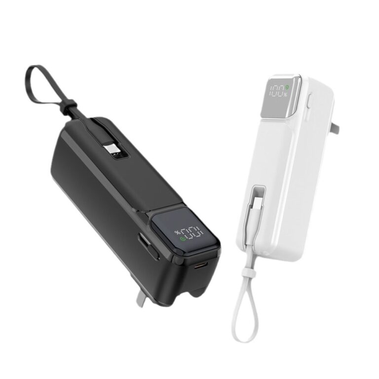 PD20W mini power bank with AC plug and built-in cable – compact fast charger