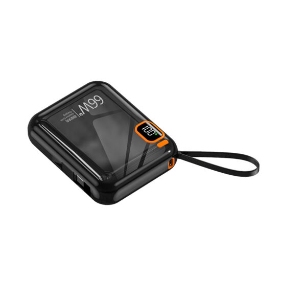"66W fast charging 20000mAh power bank with built-in cable and logo printing"