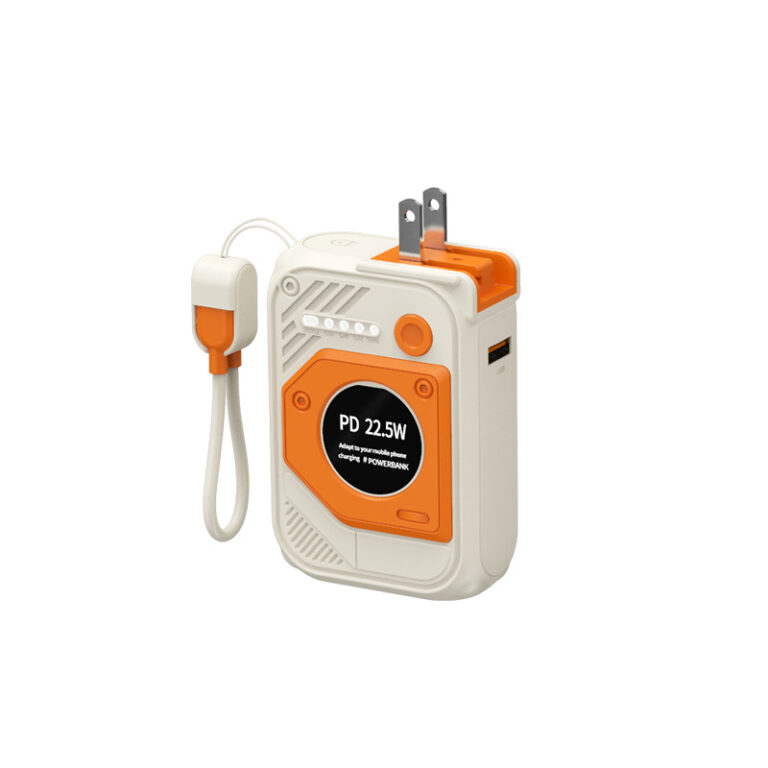 "AC plug power bank with built-in cable and 22.5W fast charging for custom logo"