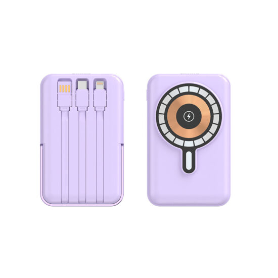 "Portable AC plug power bank with 10000mAh or 20000mAh capacity and built-in charging cable"