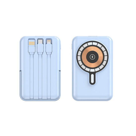 "Portable AC plug power bank with 10000mAh or 20000mAh capacity and built-in charging cable"