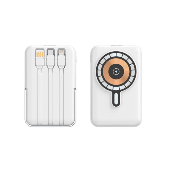 "Portable AC plug power bank with 10000mAh or 20000mAh capacity and built-in charging cable"
