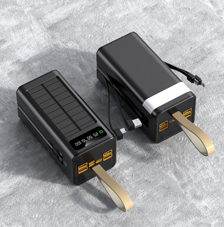 Compact Solar Power Bank with 4 Built-in Cables – High Capacity Gift Charger Wholesale