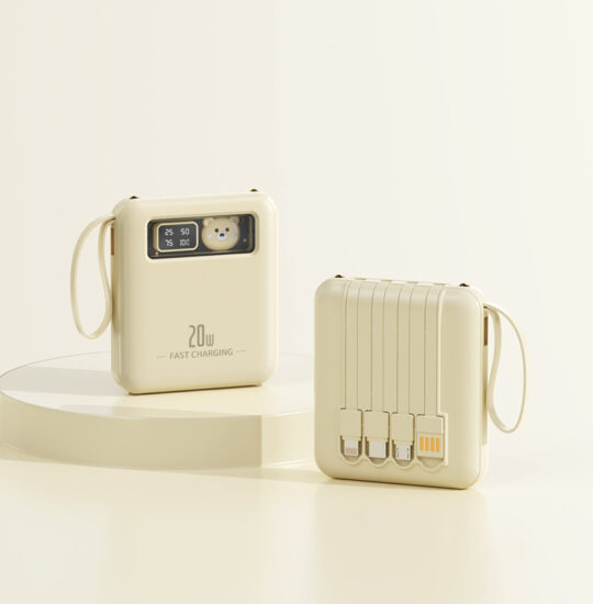 Custom Mini 20000mAh Fast Charging Power Bank with Built-in Cables
