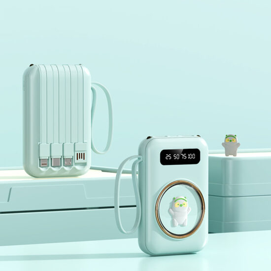 Cute cartoon power bank 20000mAh with built-in charging cable