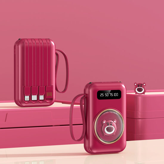 Cute cartoon power bank 20000mAh with built-in charging cable