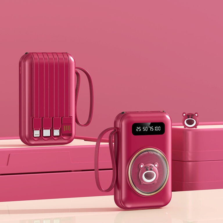 Cute cartoon power bank 20000mAh with built-in charging cable